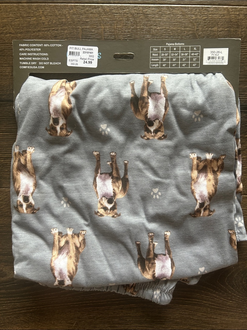 Unisex Gray Pitbull Dog Print Pajama Pants - Large NWT - Picture 2 of 4